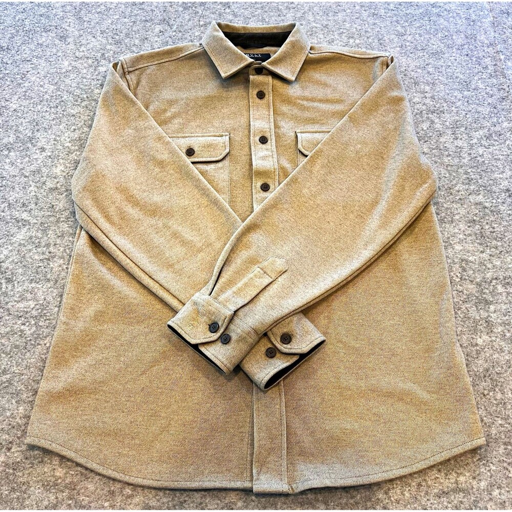 BYLT Men’s Solid Beige Long Sleeve Button-Up Shirt Pockets Size M